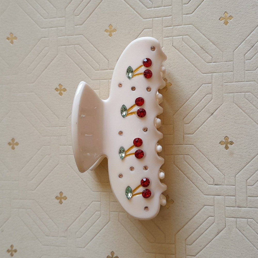 Cherry claw hair clip cherries barrette sparkle rhinestones boho bohemian